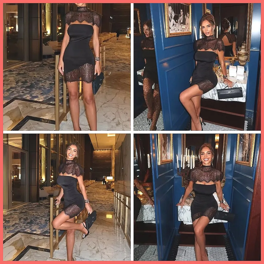 

Chic 2026 Sleeveless Lace Patchwork Dress for Women, Slim Fit Party Mini Gown