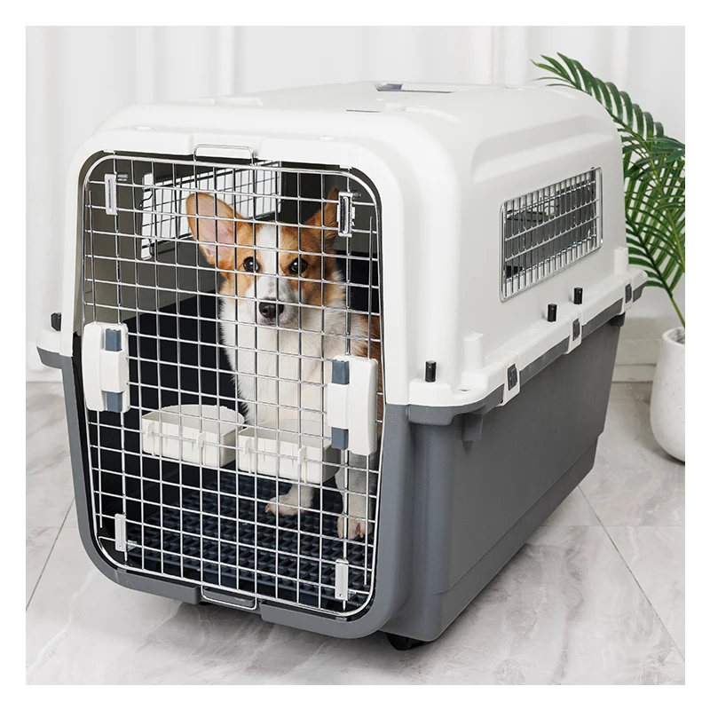 Safe Double Door Design Cat /Dog Carrying Travel Case Super Large Space Pet Air Transport Box with Wheels