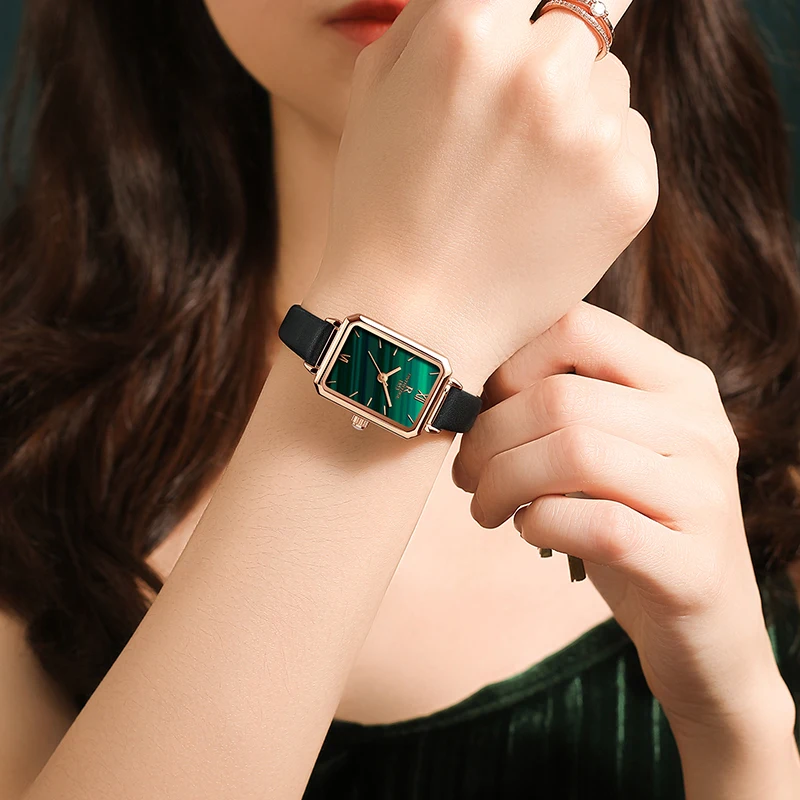 女性用グリーンダイヤルウォッチ,高級クォーツ時計,防水時計,新しいファッション
