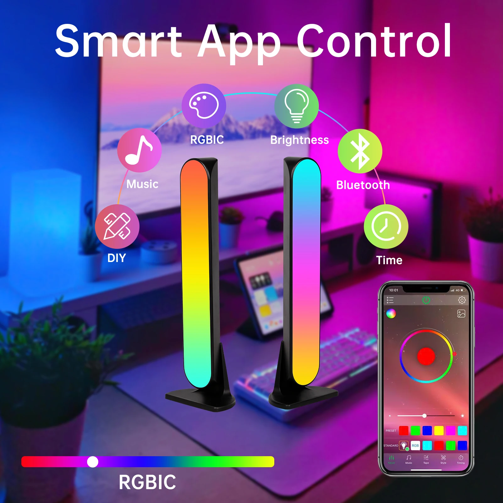 Bluetooth LED Neon Night Light Bar Atmosphere Ambient APP Control Music Sync Timing DIY Computer  TV Room Celebration Lighting