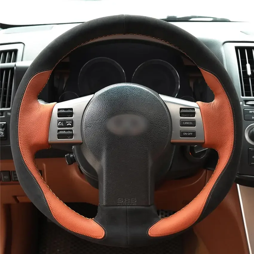 Black Genuine Leather Car Steering Wheel Cover For Infiniti FX FX35 FX45 2003-2008 Car Accessories