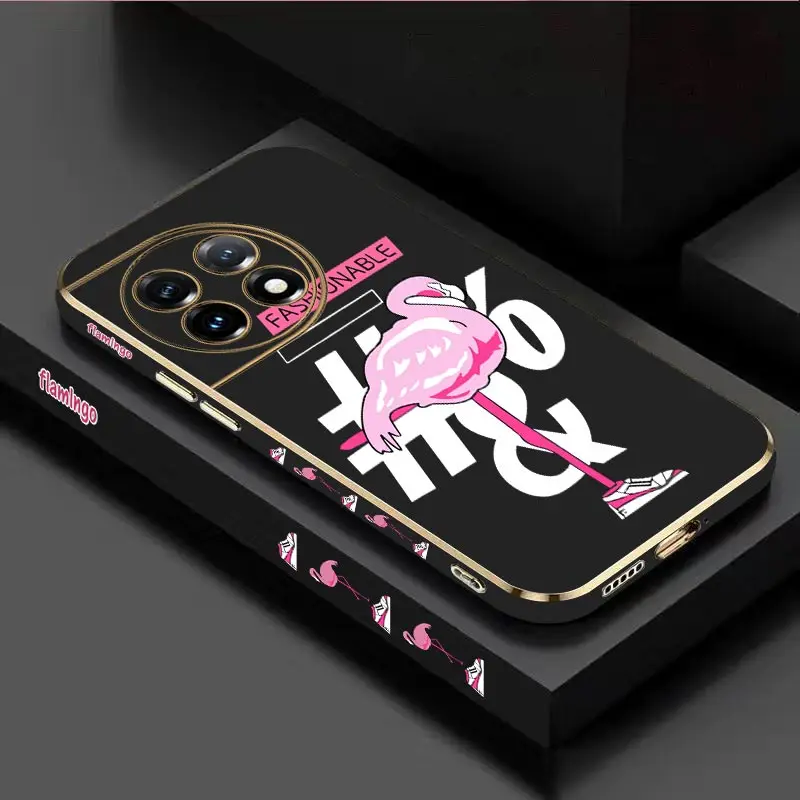 Pink Flamingos Luxury Plating Phone Case For Oneplus 11R 11 11Pro 10R 10T 10Pro 9RT 9 9Pro 9R 8T Ace2 Ace2V Ace2Pro Ace Cover