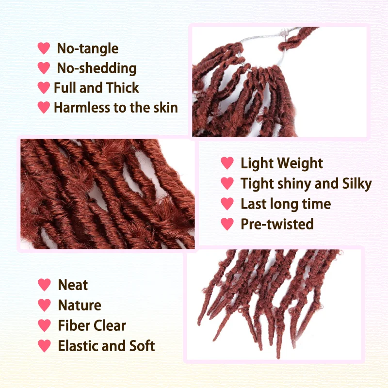 1 Pak Rambut Rajutan Kupu-kupu Sintetis untuk Wanita Kepang Pra-pilin Locs Palsu (10/12/14/16 Inci 1 Pak, 350)