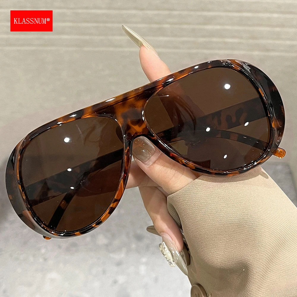 KLASSNUM Large Frame Aviator Sunglasses Women Trendy UV400 Protection Sun Glasses Brand Designer Eyepiece for Driving Travel
