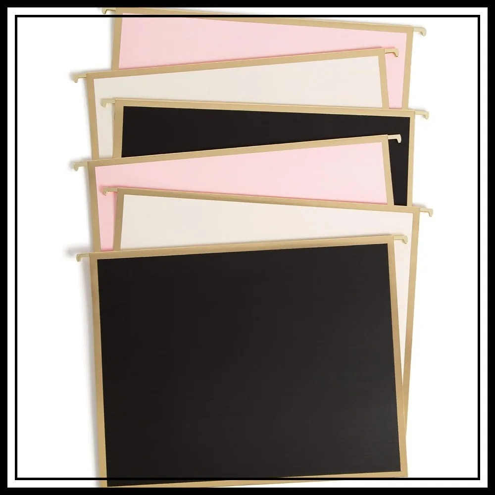 

Classic Hanging File Folders, Letter Size, Black White Pink with Gold, 6 Count Office Supplies