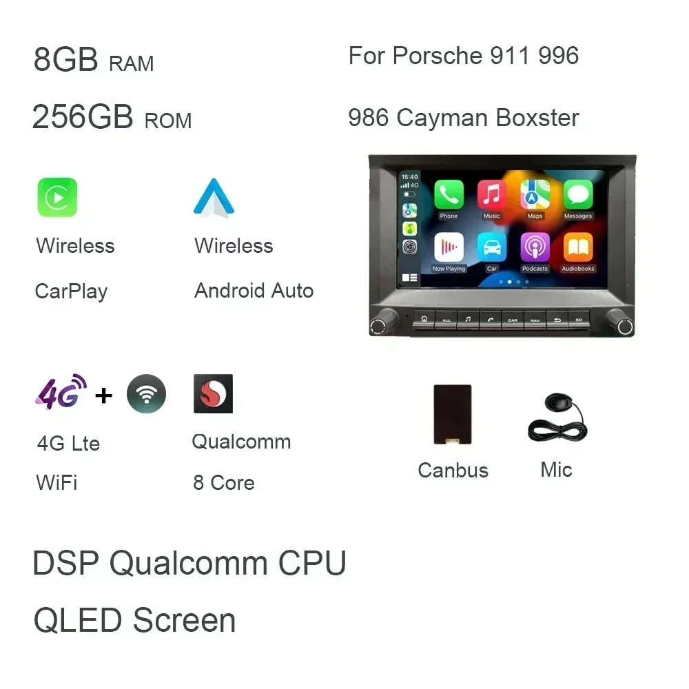 CarPlay 7' 2 DIN Android 14.0 Car DVD Player 8 Core 4GB DSP Multimedia GPS Autoradio for Porsche 911 996 986 Cayman Boxster image 3