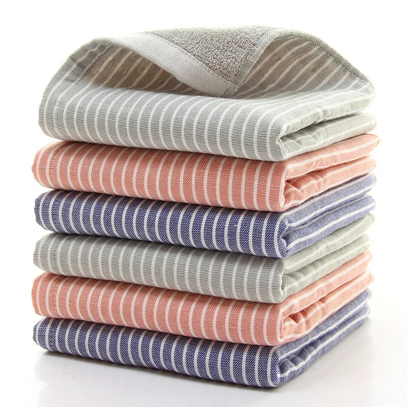 

1Pc 34x34cm Square Classic Striped Gauze Cotton Home Bathroom Adult Washcloth Absorbent Face Towel