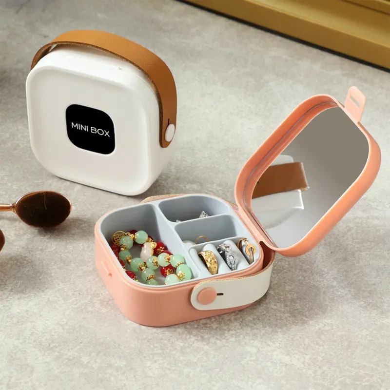 

Travel Jewelry Case Small Jewelry Box Organizer Storage Case Portable Silicone Mini Mirror Jewelry Travel Case for Girls Women