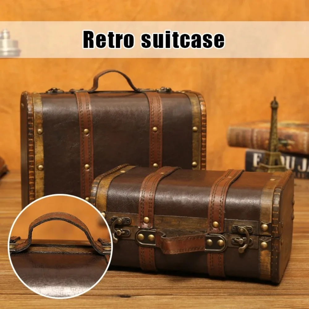 with Lock Wooden Storage Box Rectangle Antique Style Medieval Suitcase Durable Jewelry Organizer for Necklaces Art Collection