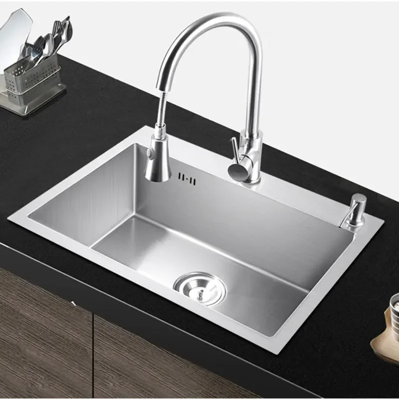 

Kitchen sink, single countertop or countertop installation, hand drawn seamless 304 stainless steel sink, kitchen