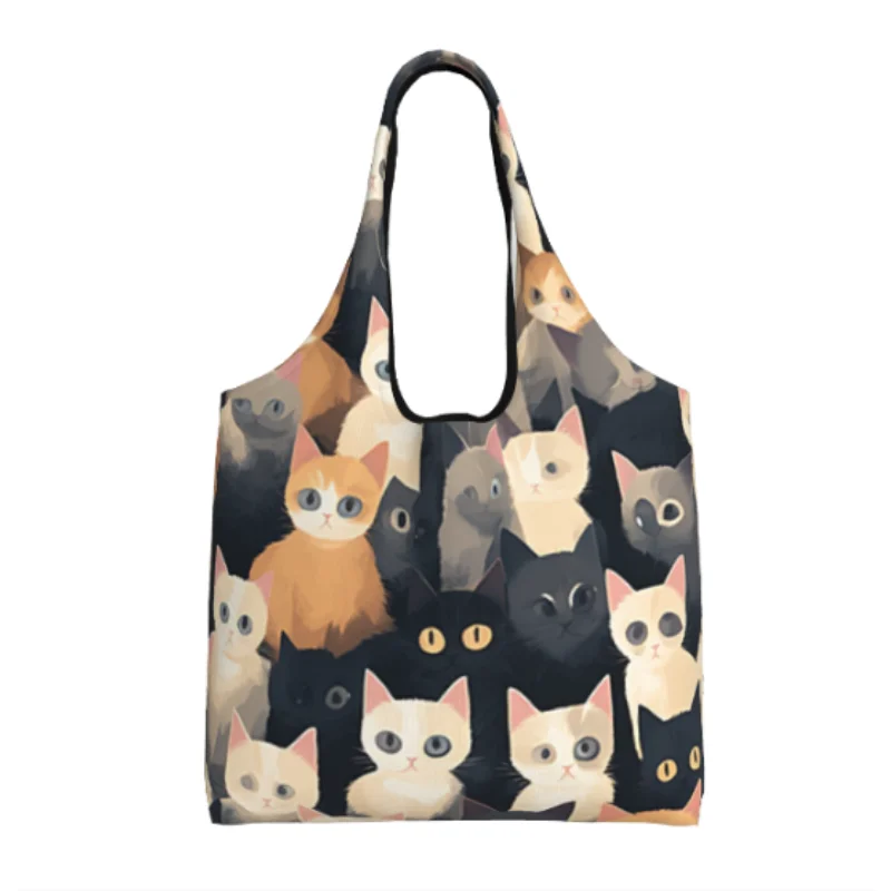 لطيف القطط البقالة حقيبة تسوق قماش المتسوق حمل حقيبة الكتف سعة حقيبة يد محمولة #1