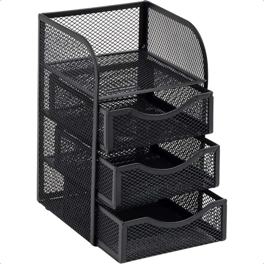 Настольные аксессуары для хранения бумаги, корзина с зажимом для переплета рабочего пространства, офисная металлическая сетка, 4,75 дюйма Д x 5 дюймов Ш x 8 дюймов В, черный