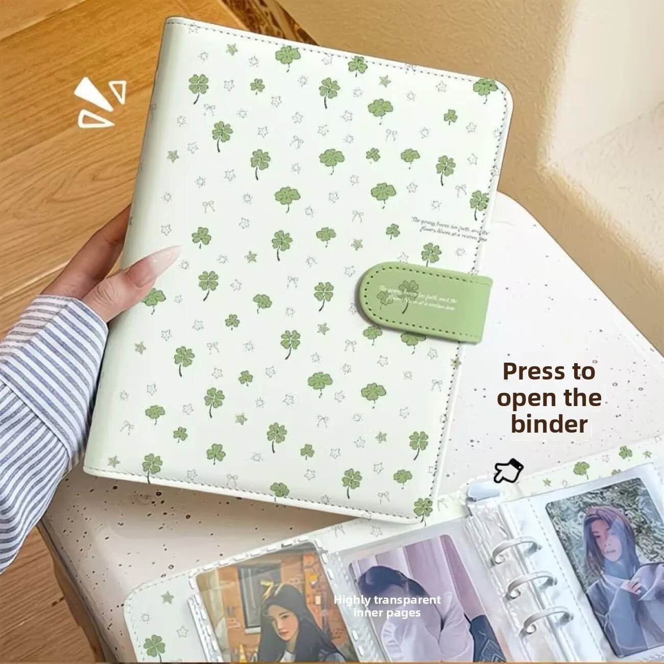 Girly Heart Four-Leaf Clover PU Leather A5  Photo Album 3inch High-Value Small Card Storage Card Album Office Stationery