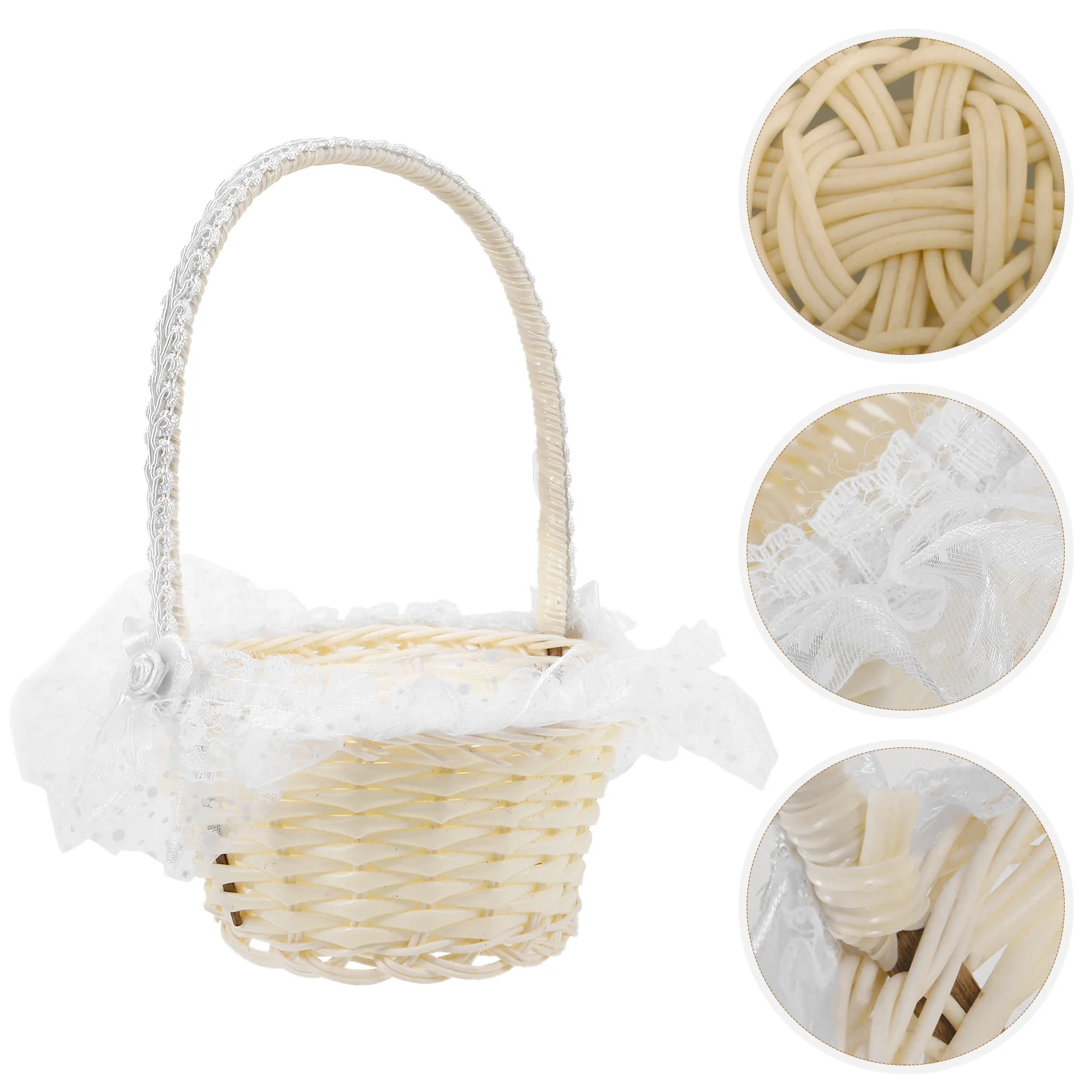 Rattan Flower Basket 13x18cm White Wedding Girl Baskets Handheld Storage Small Petal Basket for Flower Girls Decorations