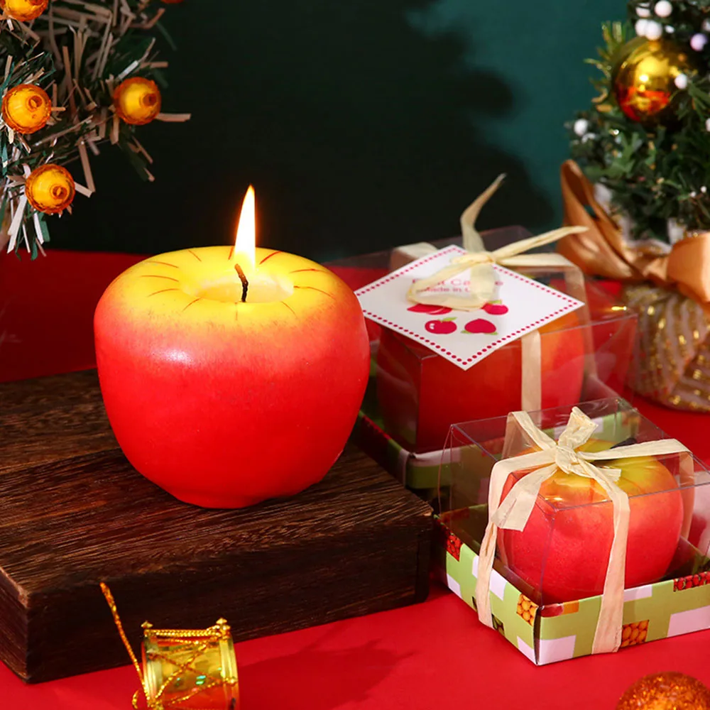 Christmas Gift Simulation Fruit Aroma Candle Apple Smokeless Handmade Candle Christmas Eve Party Decoration Gift Candles Red App