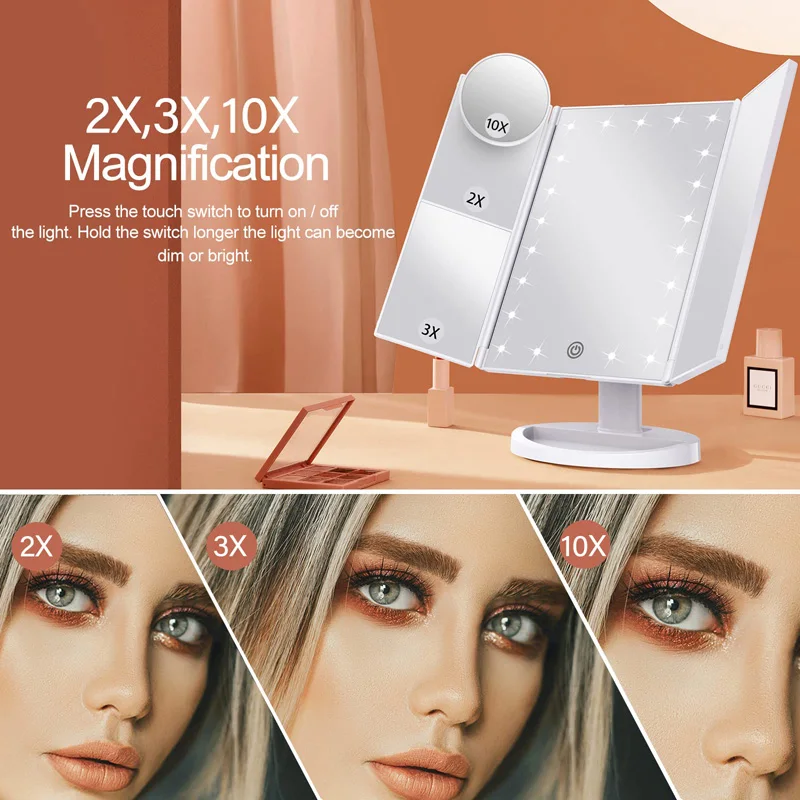 New foldable touch screen makeup 3X/2X/10X magnifying makeup mirror Portable LED nightlight desktop makeup mirror