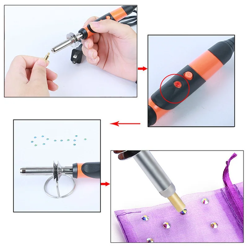 Hot Fix Rhinestone Applicator Tool Hot Fixed Applicator Rhinestones Kit Bedazzler Kit with Rhinestones US Plug