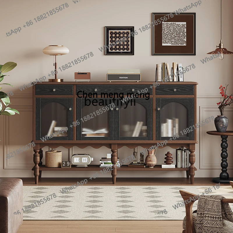 

solid wood dining side cabinet medium antique small apartment integrated storage cabinet against the wall designer creative H