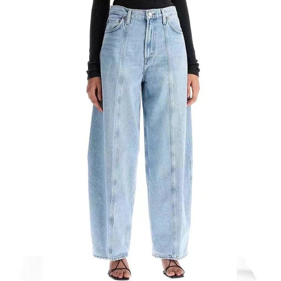 

Maxdutti French Minimalist Retro High Waist Wide Leg Mid Line Curved Knife Boyfriend Jeans Women's Denim Pants Woman Clothes