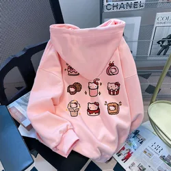 Hello Kitty Women Autumn Winter Sweet Cute Hooded Pullovers New Korean Version Loose Casual Versatile Hoodie Fashion Trend Top