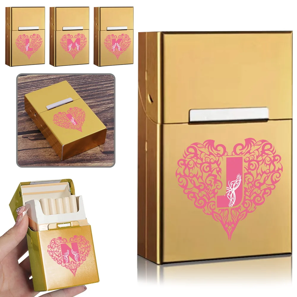 

Portable Metal Cigarette Cigar Case Holder Pocket Smoke Storage Box Travel Cigarette Cover Tobacco Organizer Love Letter Pattern