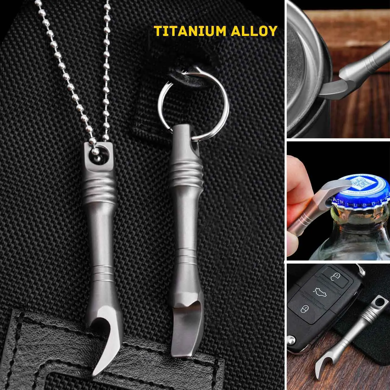 TC4 Titanium Alloy Crowbar Mini Keychain EDC Multi-functional Express Delivery Opening Tool Bottle Opener Necklace Pendant FC21