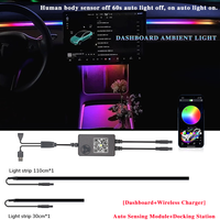 For Tesla Model 3 Y RGB Center Console Dashboard Wireless Charging Neon LED Light Strip Musical Rhythm USB Power APP Control