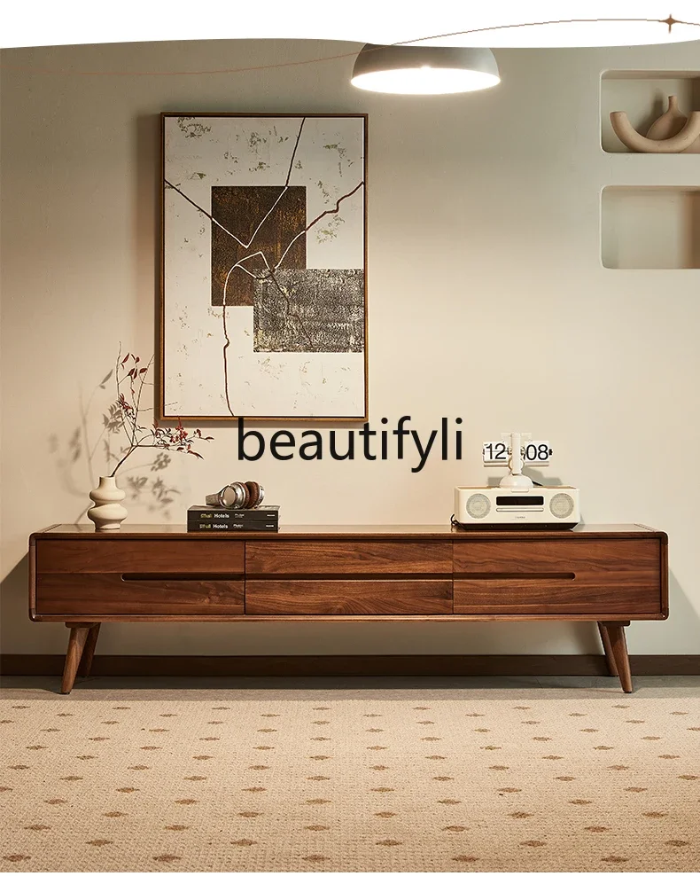 

A26 North American black walnut TV cabinet Nordic floor cabinet Living room storage solid wood TV cabinet