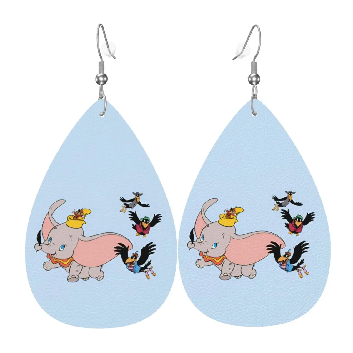 

Custom Dumbo Cartoon Leather Teardrop Earrings Personalized For Women Cute Elephant Jewelry Accessories For Valentine's Day