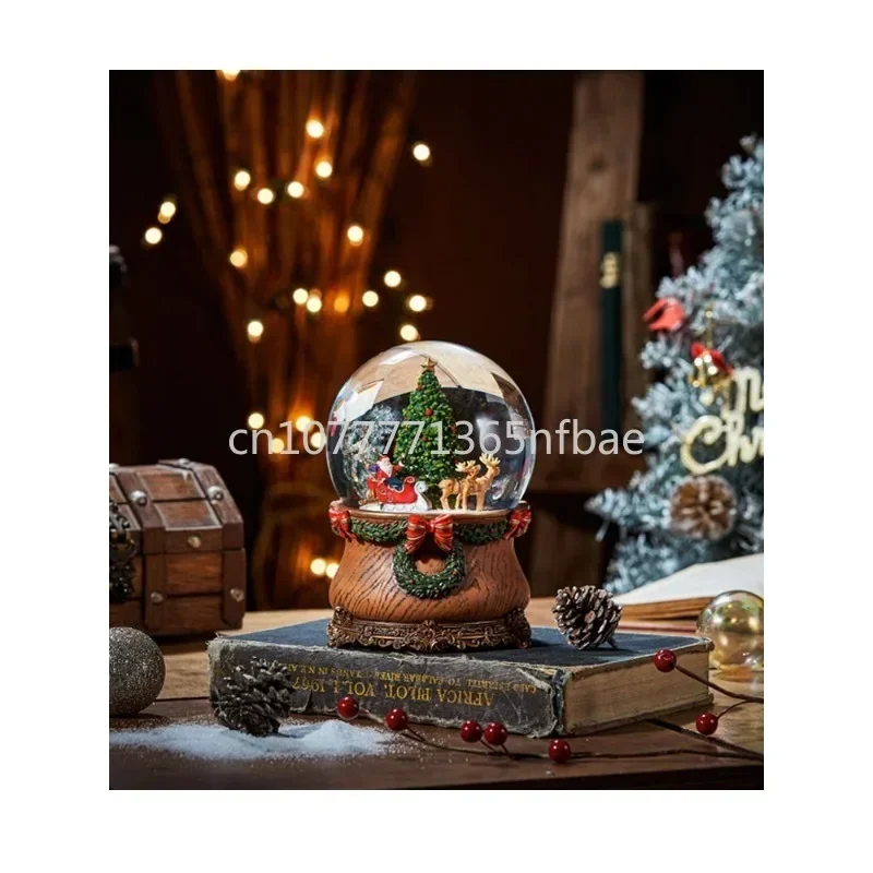 Girl Shining Santa Claus Birthday Gift, Luxury Ball Music Box Decorated with Crystal