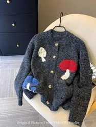Autunno inverno nuove donne maglione Cardigan lavorato a maglia girocollo fiore colorato