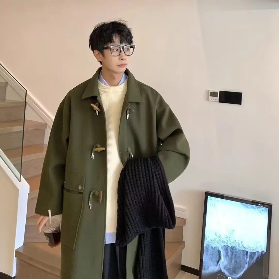 

Мужское шерстяное пальто Briti Sle, модное длинное пальто в стиле INS, украшенное пуговицами, повседневная шикарная верхняя одежда для осени и зимы