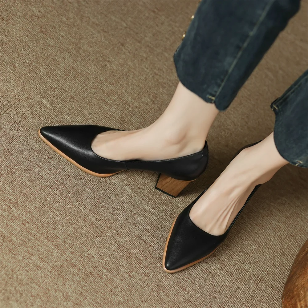 Women\'s Pumps 2022 Autumn New Shoes Elegant Pointed Toe Pu Handmade Office Lady High Heels Footwear Black Size 40