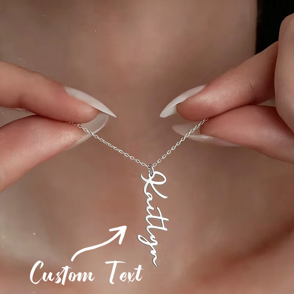Personalisierte vertikale Namenskette mit kursiver Schrift, individueller Namensanhänger aus Edelstahl, modischer Schmuck, Geschenk für Frauen
