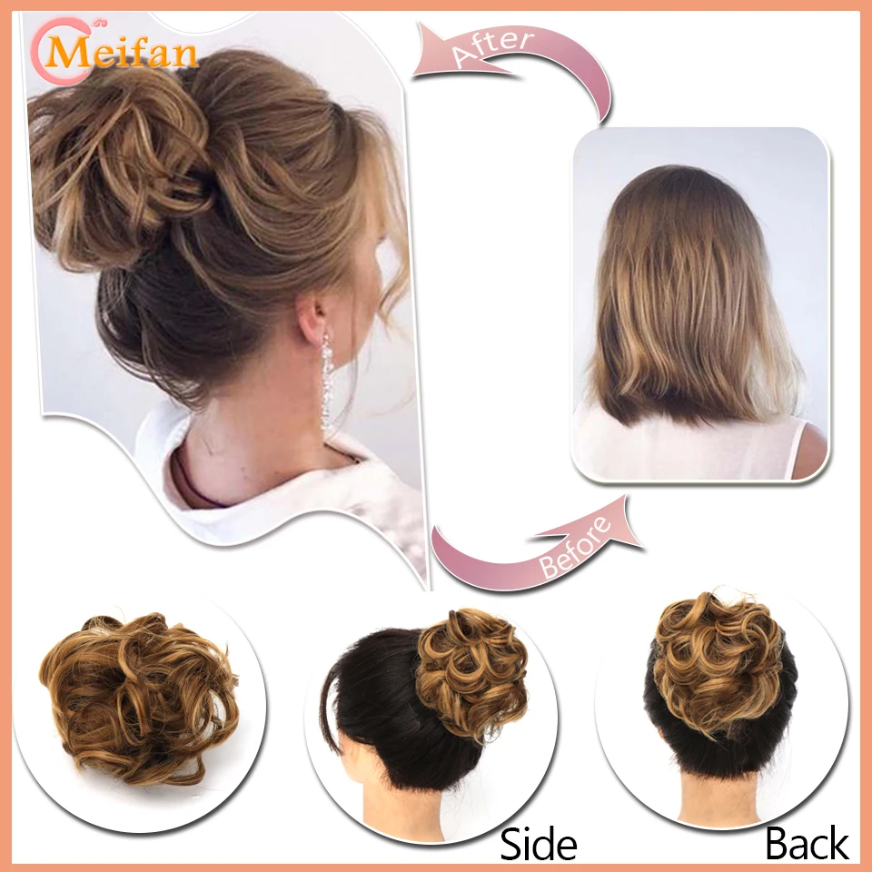 MEIFAN Synthetic Claw Chignon Curly Messy Wavy Curly Fluffy Hair Bun Clip In Ponytail Extensions Natural False Hairpieces