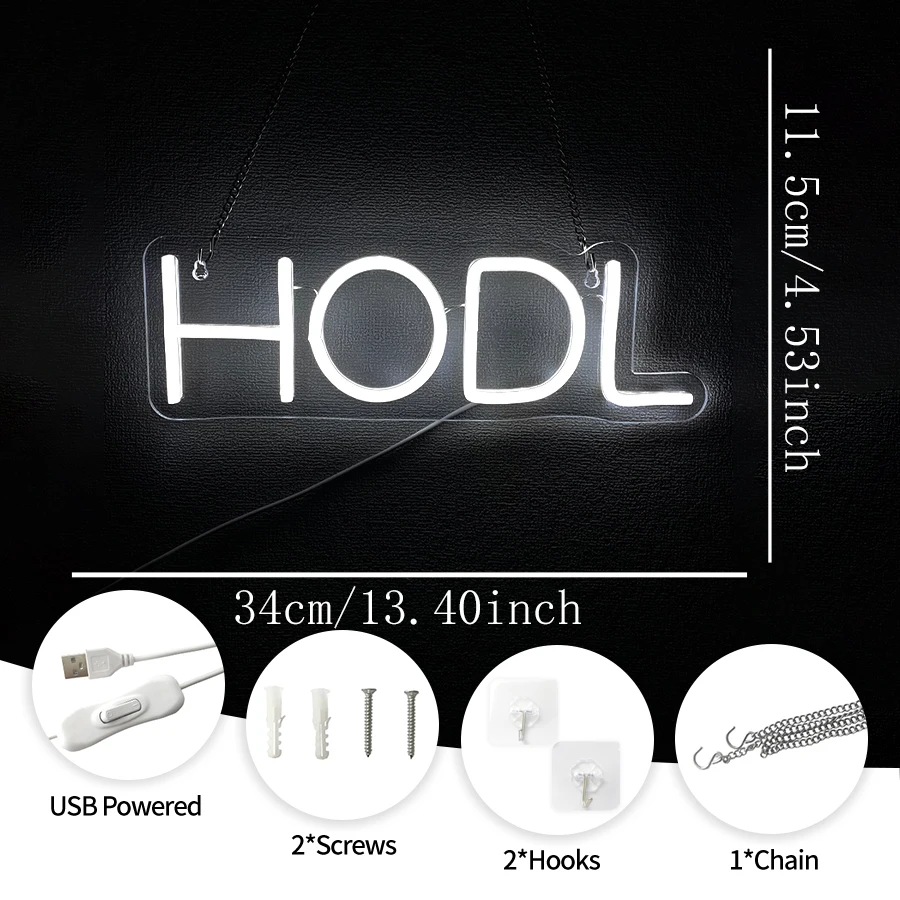 HODL Led Neon Sign, White Letter Icon Usb Powered Light, Suitable For Bars, Game Rooms, Clubs, Man Caves Decor, Easy To Hang.