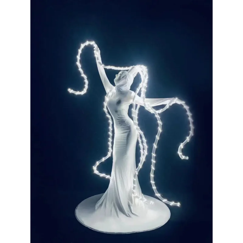 LED luminous Helmet skirt Dress Halloween party cosplay dress Bar nightclub GOGO show white LED octopus costume OI55