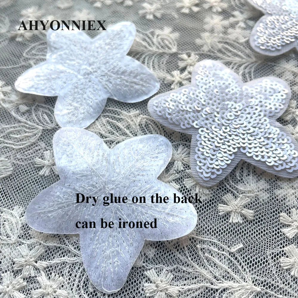10 teile/los weiße Pailletten Blumen Patches für Kleidung Kleid Aufkleber Applikationen Eisen auf Parches – Detail 2