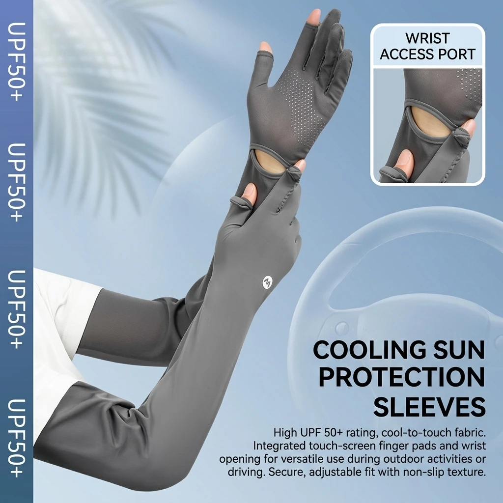 Women's Sun Protection Ice Sleeves UPF50+ UV Block Adjustable Touchscreen Compatible for Outdoor Driving Cycling Hiking