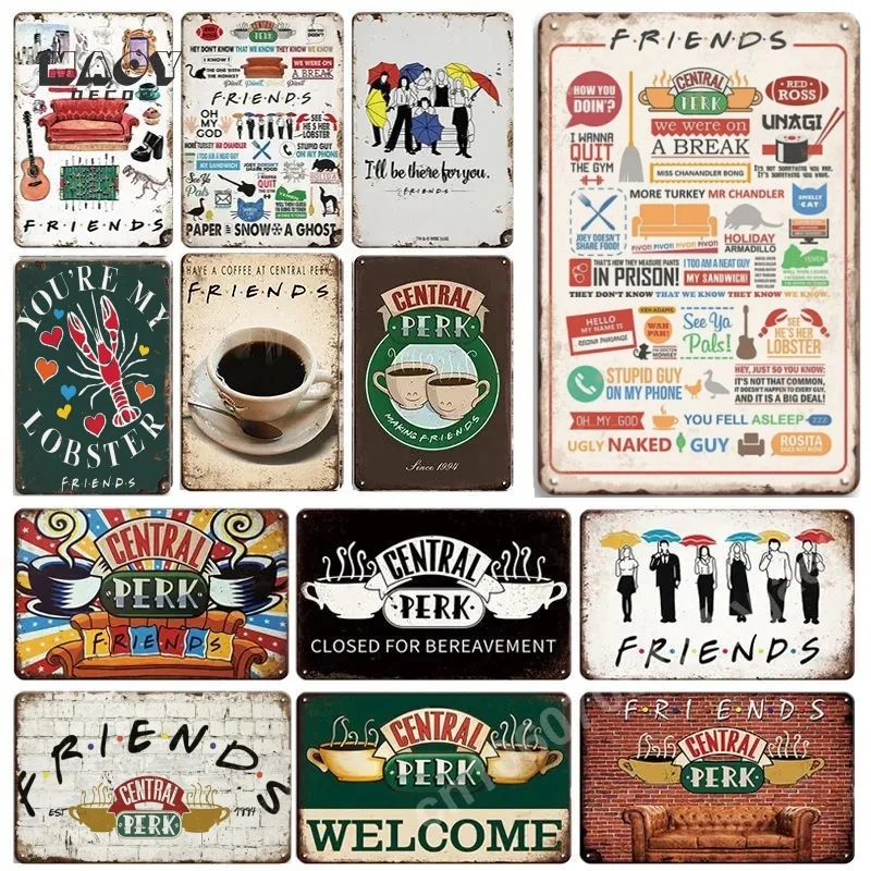 Central Perk Friends Metal Signs Decor Posters for Bedroom Club Tin Sign Decorative Plaques Wall Aesthetical Decoration