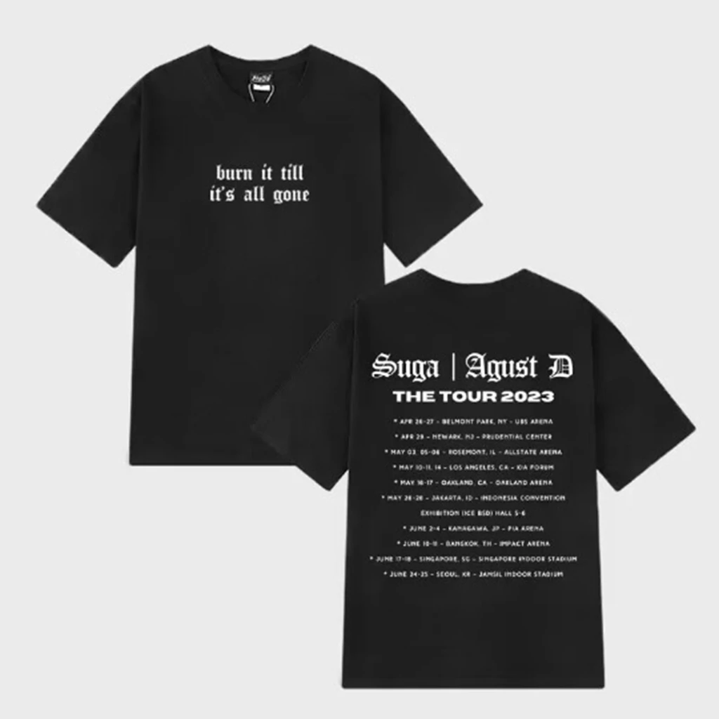 Kpop AGUST D D-DAY The TOUR 2023 Burn It Till It Is All Gone T-shirt O-neck Cotton T-shirt Worn Y2K Oversize Hip Hop Vintage Top