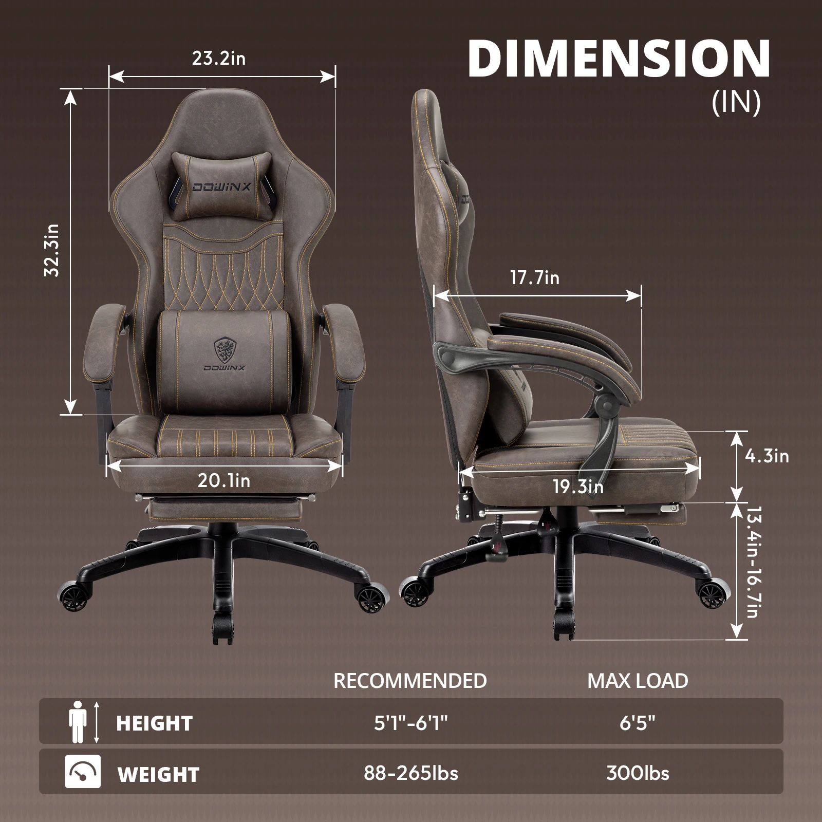 Dowinx Gaming-stoel Ademende PU-lederen gamerstoel met zakveerkussen, ergonomische computerstoel met lendensteun