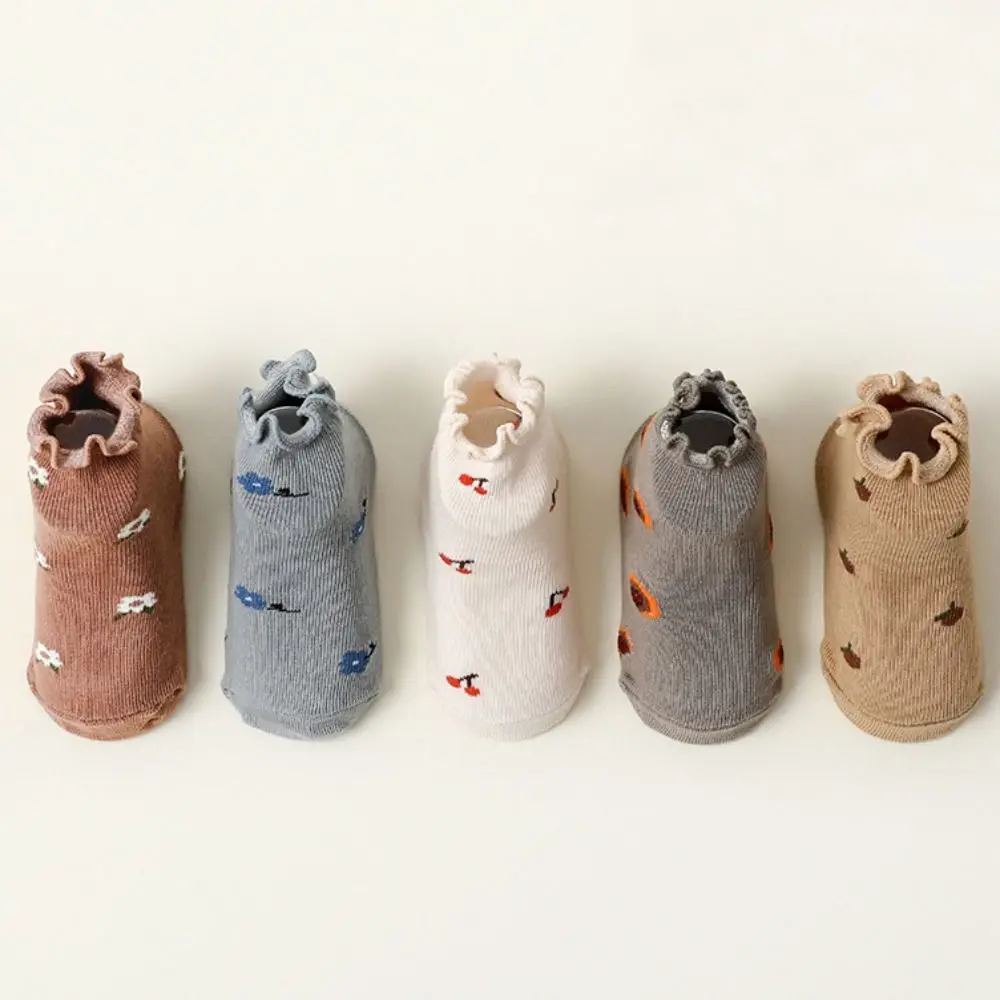 5Pairs Kawaii Flower Baby Cotton Socks Breathable Pleated Toddle Short Tube Socks Cute Autumn Spring Cartoon Socks Children