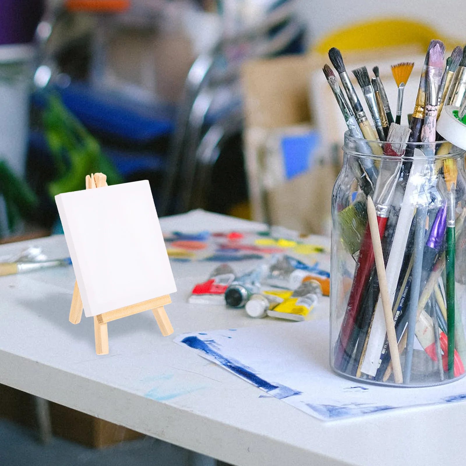 

1 set Mini Canvas Easel Set Triangle Painting Frame Decorative Panels for Art Students Oil Painting Enthusiasts DIY Accessories