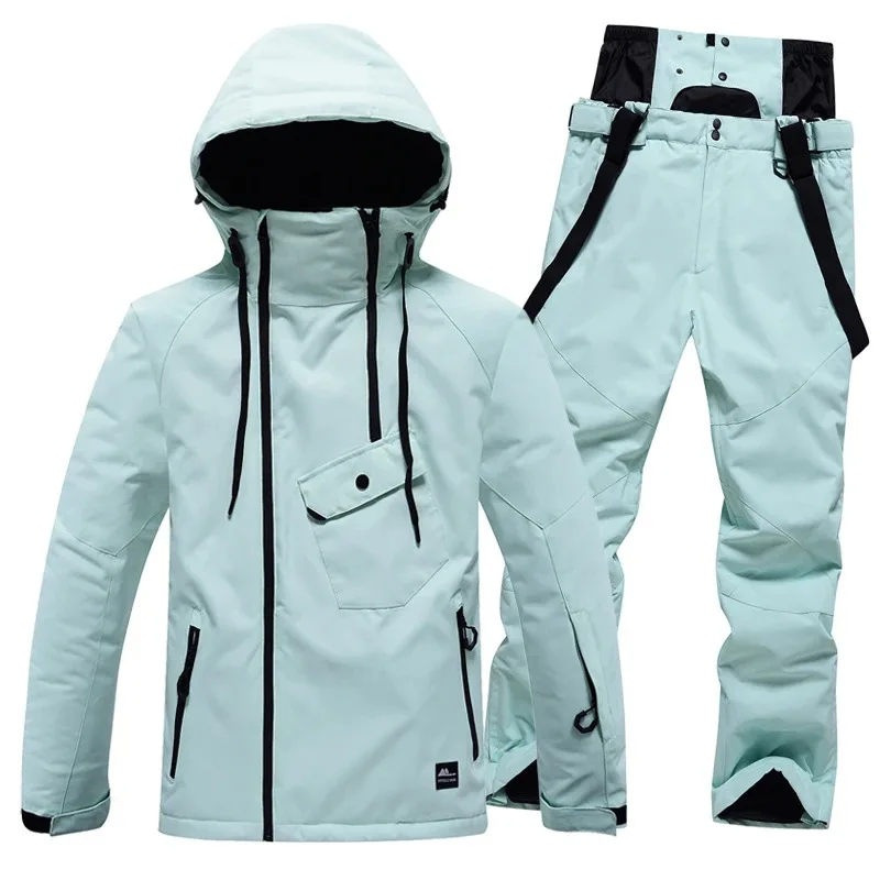 Men's and Women's Windproof Waterproof Ski Suits Thickened Warm Winter Mountaineering Snowboard Pants Ski Set Overalls