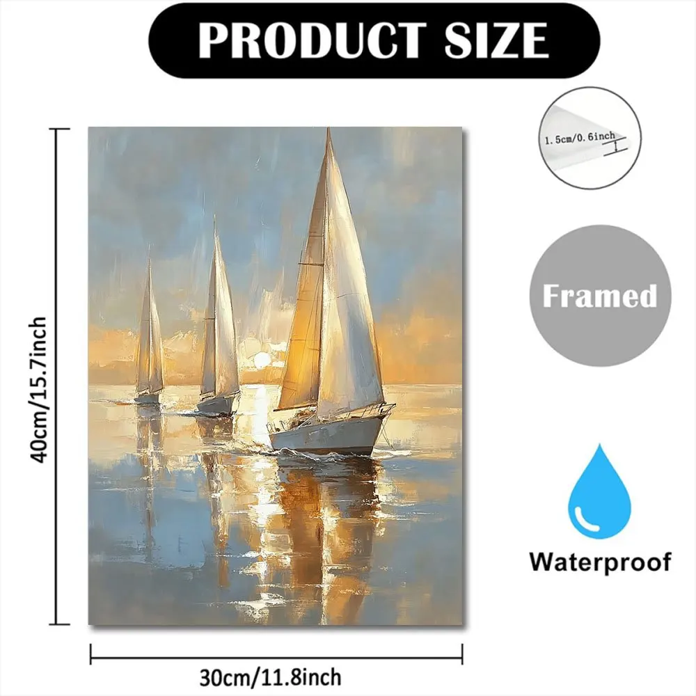 Charming sailing boat at sea - soft pastel canvas art, framed in wood, suitable for home decor and gifts