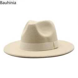 2023 New Hot Wide Brim Felt Fedora Hats With Bee Ribbon Autumn Winter Wedding Party Trilby Hat Men Gentleman Jazz Hats 56-58CM