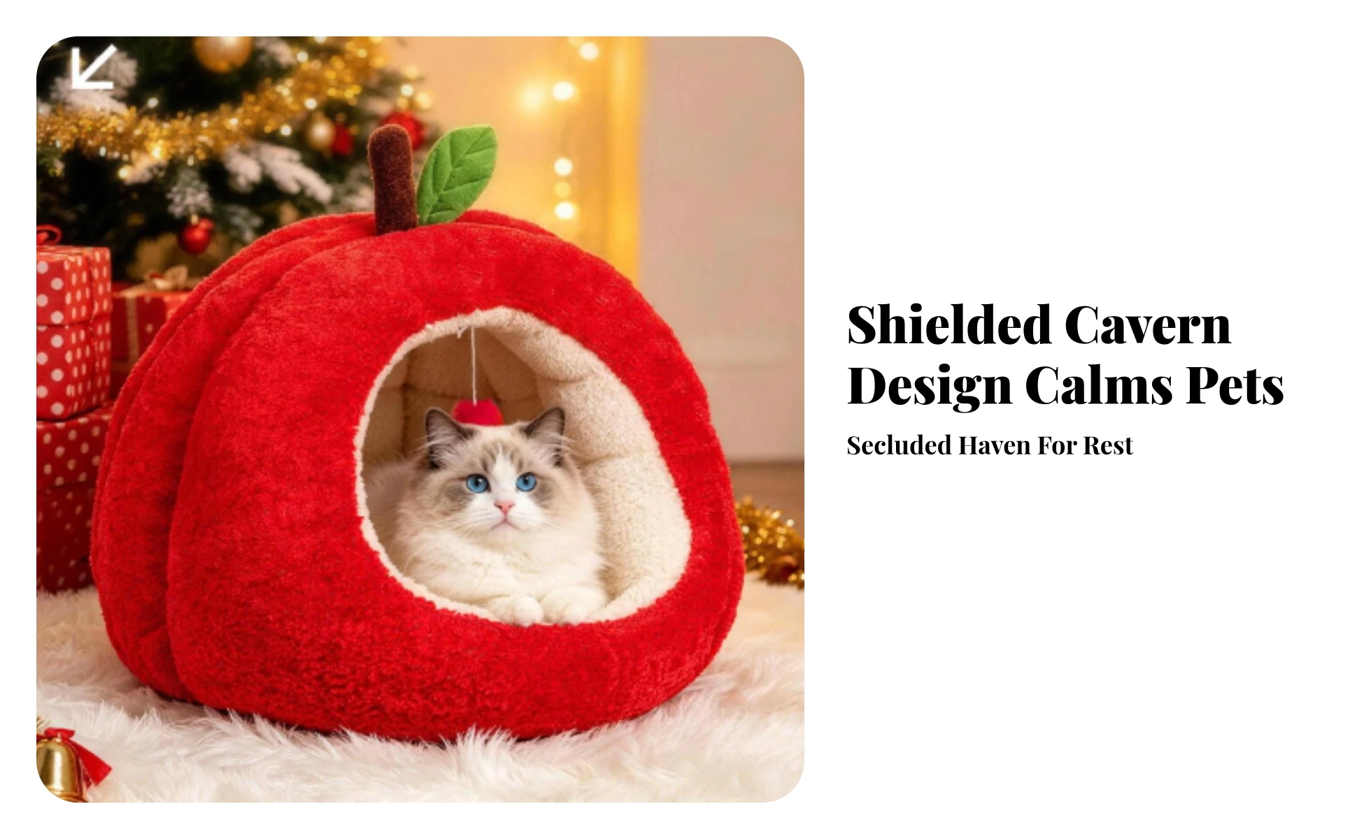 Apple-Shaped Pet Bed Cozy Enclosed Pet Bed with Removable Cushion Hideaway Cat House Warm Cat House with Cushion Soft for Cats