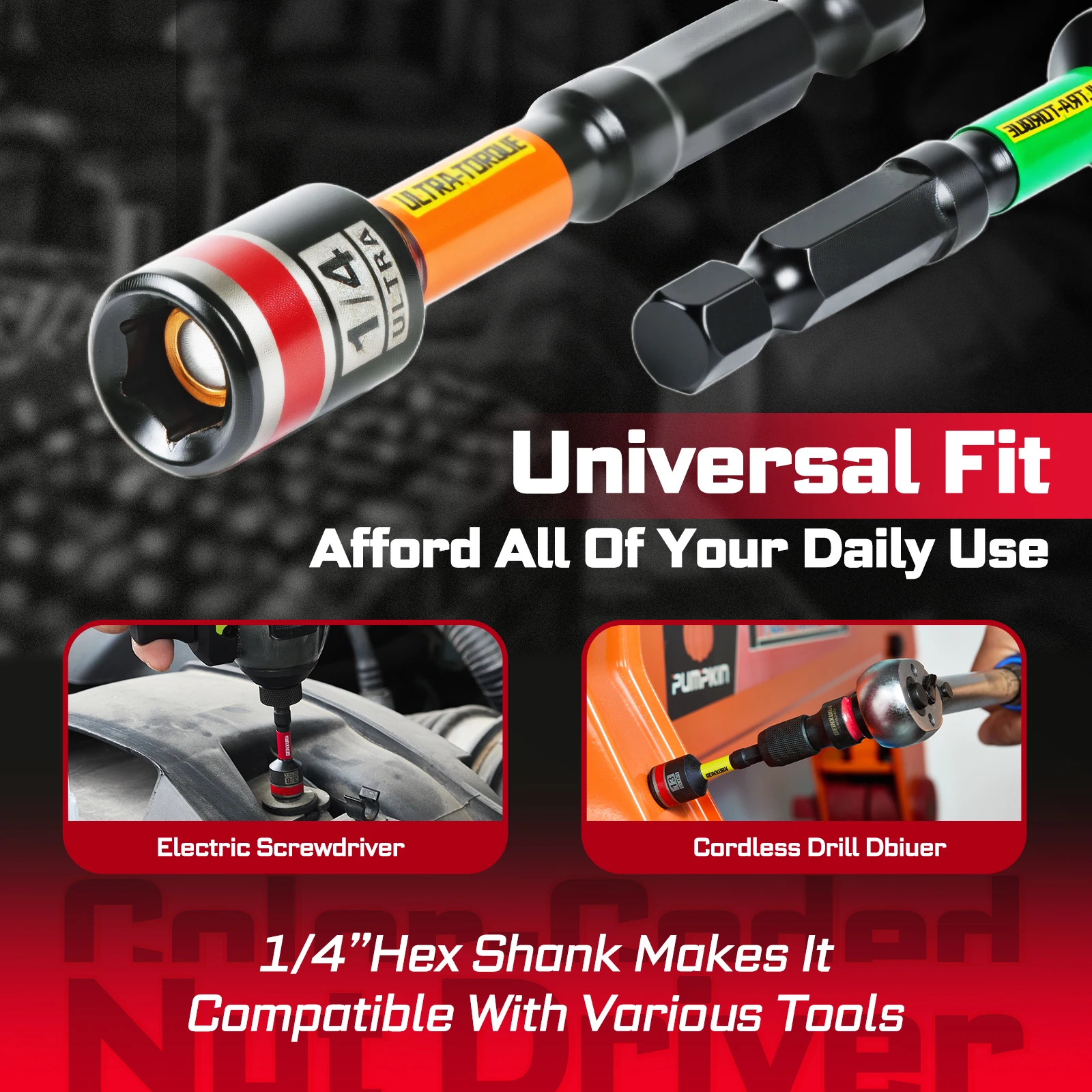 Geinxurn 2.6“/6" Nut Driver Set, Color Coded Strong Magnetic S2 Steel 1/4 Hex Shank Socket Bits Fit Drill Screwdriver For Repair view 4