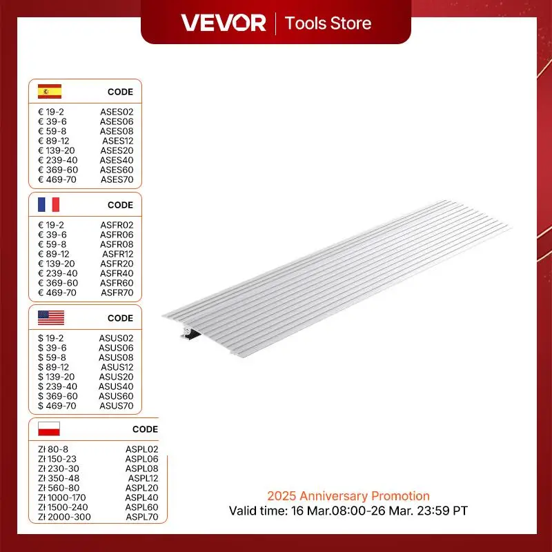 VEVOR-ألومنيوم عتبة باب ، واقي كابل وحدات قابل للتعديل ، المداخل ، الكراسي المتحركة ، الدراجات الهوائية ، 1in-6in ، 800lbs